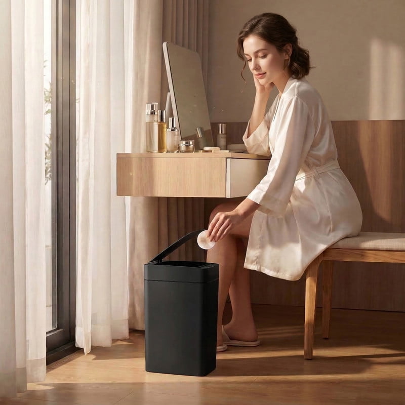 Homall 2 Pack Bathroom Trash Can with Lid, Slim Motion Sensor Waterproof Plastic Trash Bins, Touchless Smart Bin, Suitable for Multiple Settings, Black