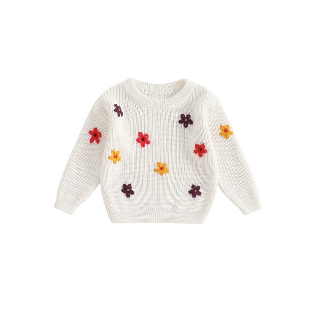 FOCUSNORM Chandail pour Bébé Fille à Manches Longues, Col Rond, Fleur, Tricot Chaud d'Hiver, Chandail, Vêtements pour Nourrisson