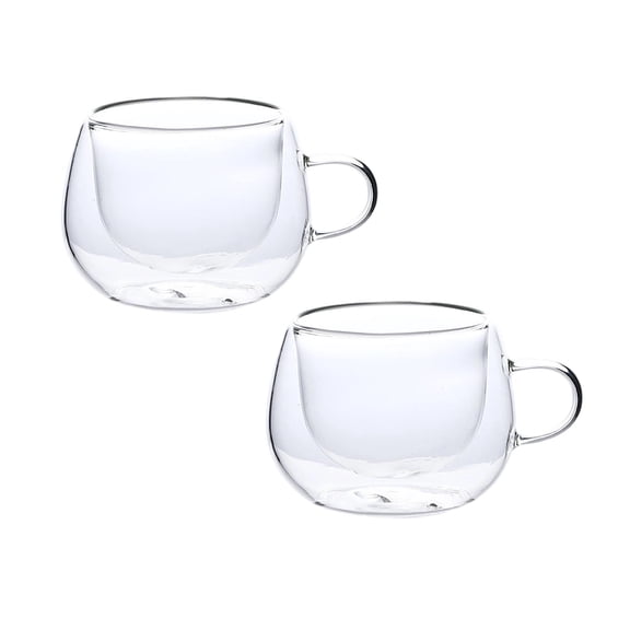 2Pcs Clear Borosilicate Glass Teacups with Handle for Tealover, Dishwasher & Microwave Safe Large Coffee Mugs for Espresso Cappuccino Latte Juice