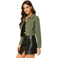 thumbnail image 1 of INSPIRE CHIC Veste en Denim Courte à Manches Longues Boutonnée pour Femme, 1 of 6