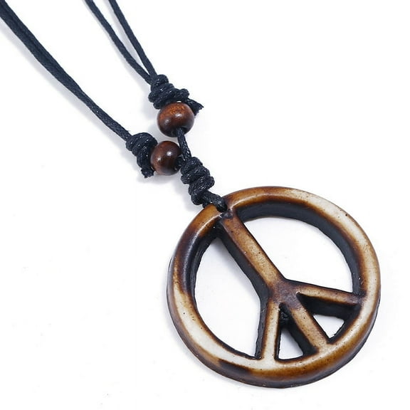 Vintage Handwoven Resin Peace Sign Men's Necklace