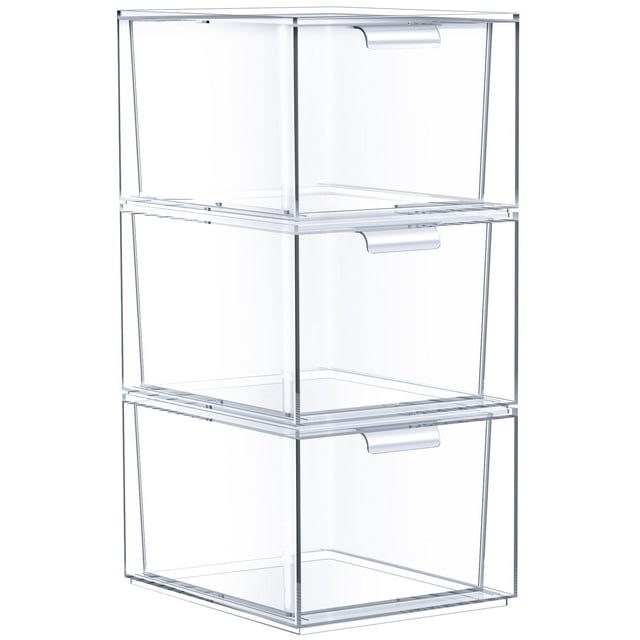 Sorbus Cajones Acrílicos Apilables - Organizadores de Maquillaje Transparentes para Tocador - 3 Contenedores de Almacenamiento de Plástico para Decoración de Habitaciones y Organización de Baños