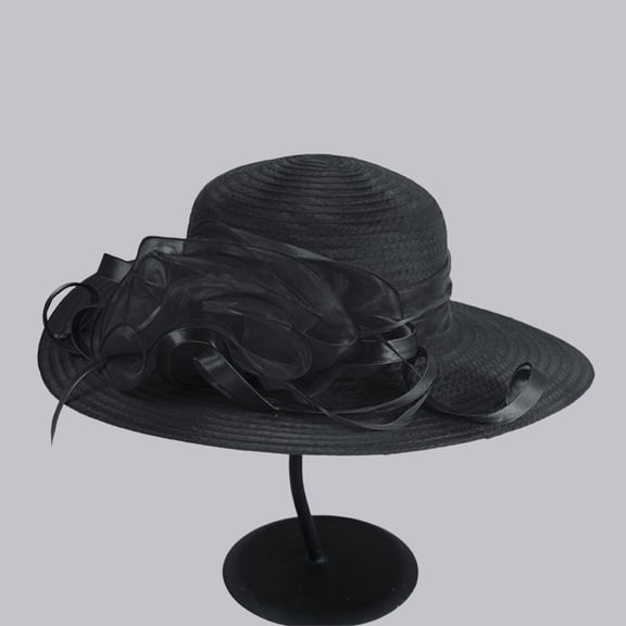TRUBKH Women's organza hat Wide Brim Sun Hat church hats Sunhat chapeau pour femme kentucky derby hats for women vintage hats fancy hats fancy hats for women Tea Party Wedding Hat Black One Size