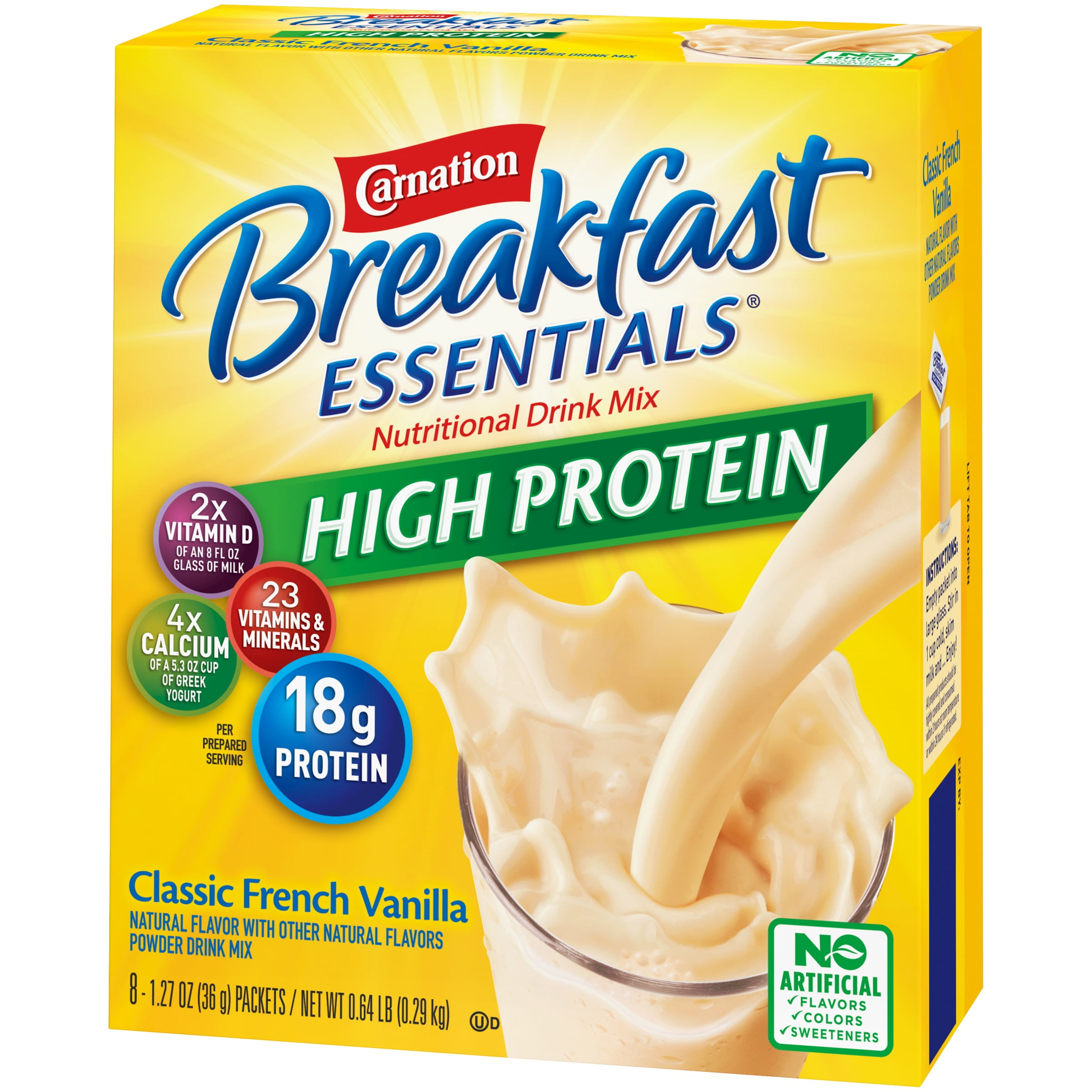 Carnation Breakfast Essentials High Protein Powder Nutritional Breakfast Drink Mix, Classic French Vanilla, 8 - 1.27 OZ Packets