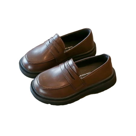 

Avamo Unisex-Child Flats Uniform Dress Shoes Wedding Loafers Toddler Leather Shoe Boys Girls Casual Slip On Brown 6C