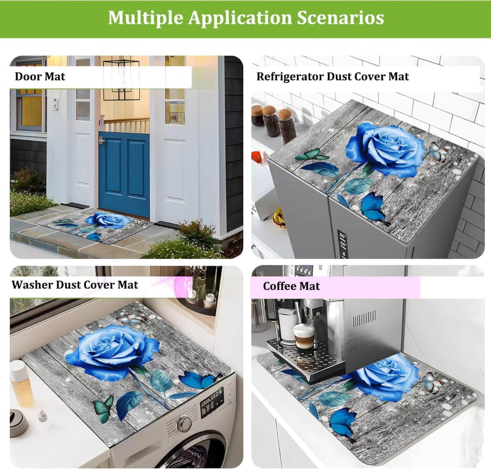 Flowers Washer Dryer Top Cover Mat Dust Cover Pad for Washer Dryer,Creative Anti-slip Washing Machine Top Protector Mat for Laundry Room (Laser Gilding, 23.6" x 19.7")