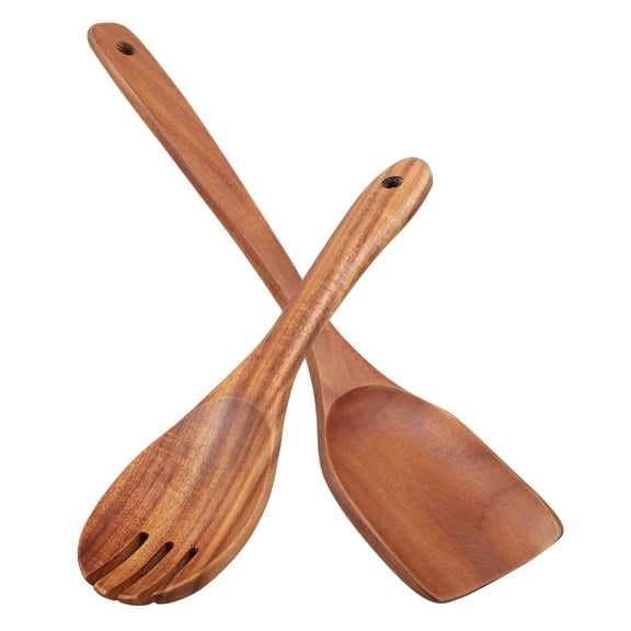 OUNONA 1 Set Salad Serving Utensils Wooden Long Handle Spatula Spork Salad Fork Salad Spoon