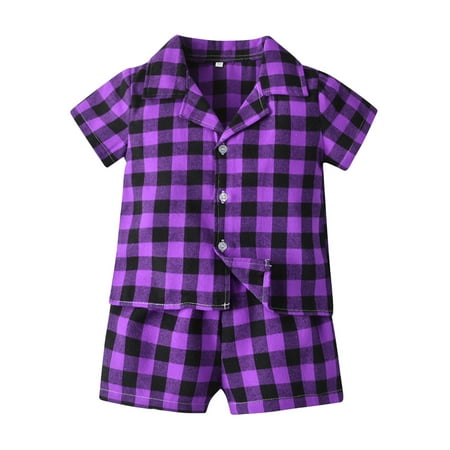 

Toddler Girls Outfits Dressy Outfits Kids Baby Spring Summer Plaid Cotton Short Sleeve Sleepwear Pajamas Fall Girls Clothes 5 Years-6 Years