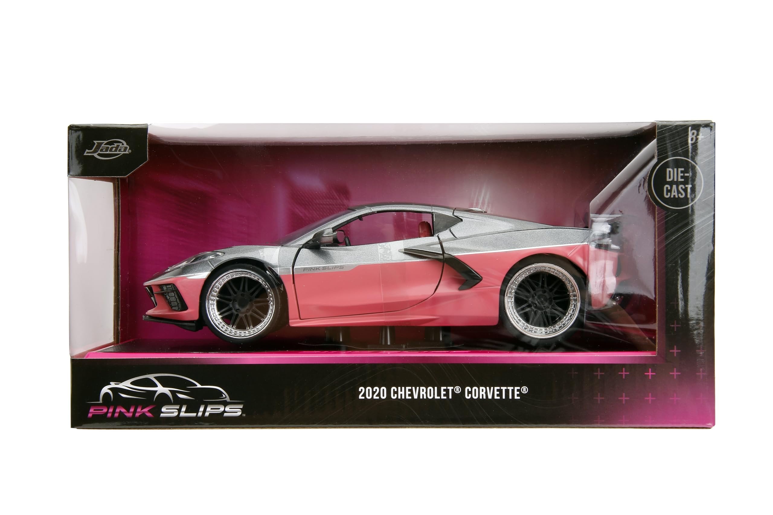2020 Chevrolet Corvette Gray Metallic and Pink "Pink Slips" Series 1/24 Diecast Model Car by Jada