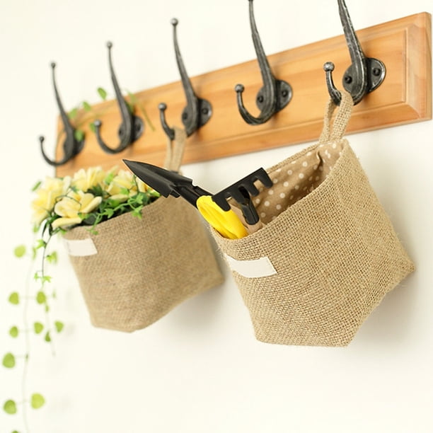 Cesta De Almacenamiento De Lino Bolsa de almacenamiento de pared plegable de lino y algodón amarillo de 14 x 12,5 cm para decoración del hogar y la oficina (1 unidad) JASKFLY