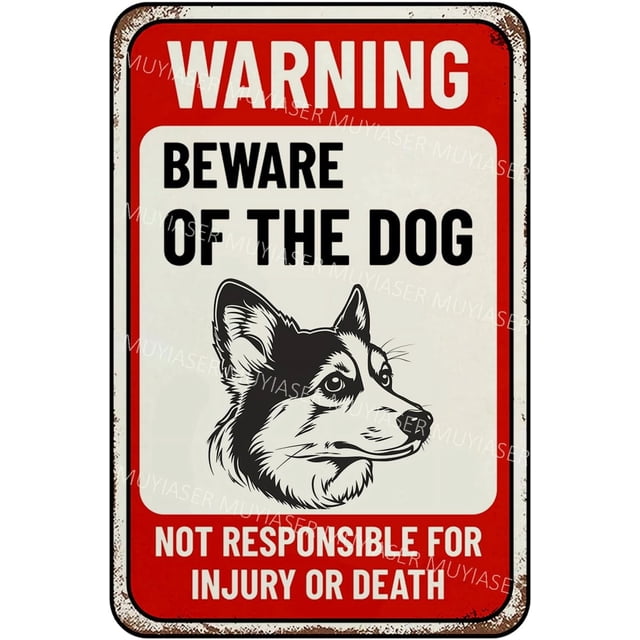 Beware Of Dog Sign Corgi Warning Sign Metal Metal Tin Signs Outdoor Yard Sign Warning Sign For Fence Yard Home Kitchen Farm Garden Wall Decor 8x12 Inch