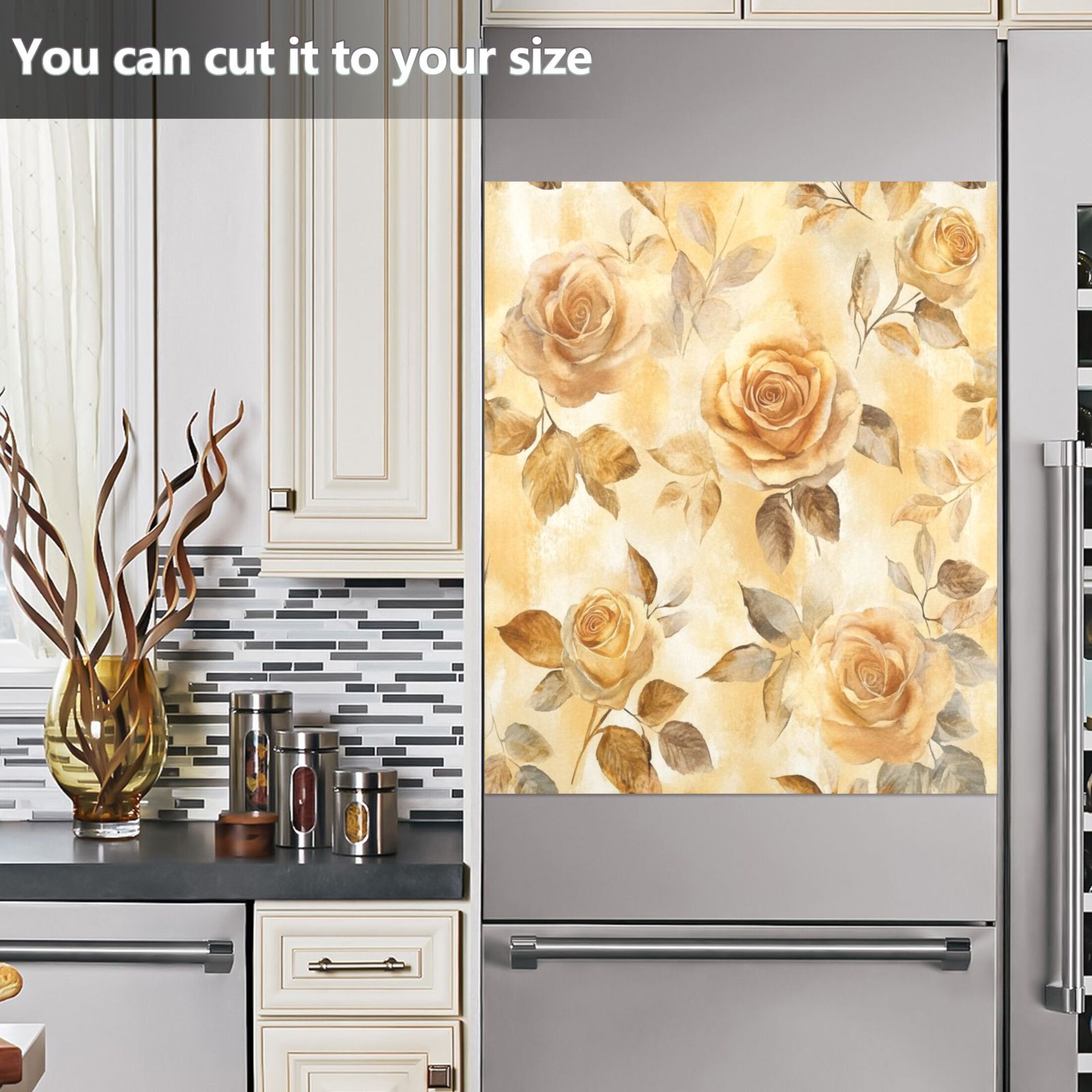 Dishwasher Magnetic Sticker 23x26 Inch Refrigerator Magnetic Sticker Washing Machine Magnetic Sticker Kitchen Panel Magnetic Sticker Home Decor Cartoon Yellow Roses Seamless