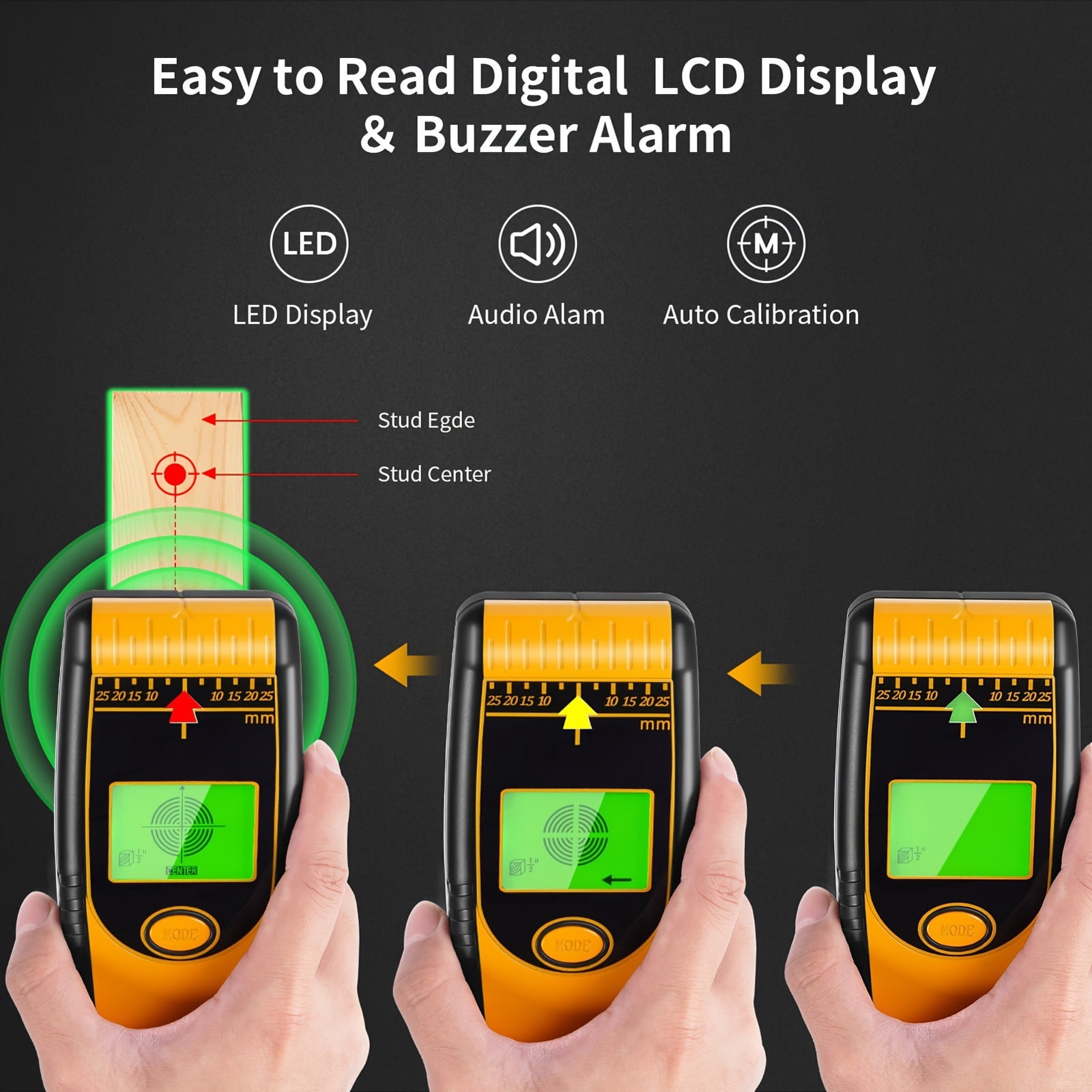 Stud Finder Wall Scanner, 5 in 1 Stud Detector with Magnet Physical Nail Finding Function Wall Detector for Wood Metal and AC Wire Detection LCD Display and Audio Alarm