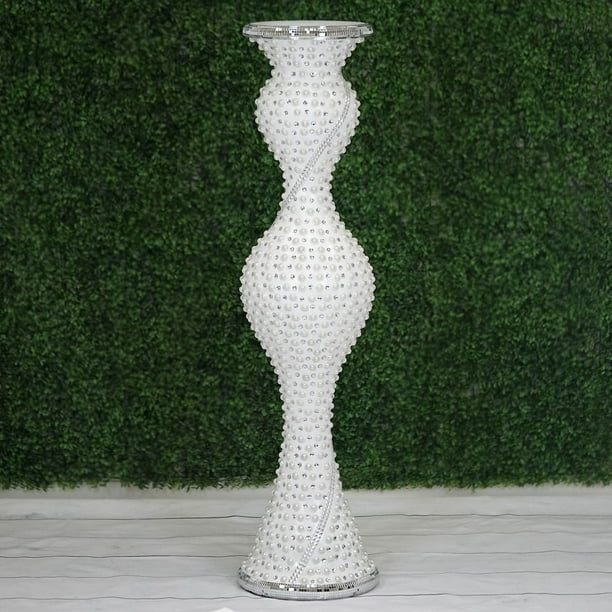 Efavormart 40 Magical Mermaid Style Mirror Mosaic And Pearl Studded Floor Vase Wedding Centerpiece For Banquet Party Event Com Efavormart 40 Magical Mermaid Style, Silver Polystone Mirror Mosaic Trumpet Floor Vase