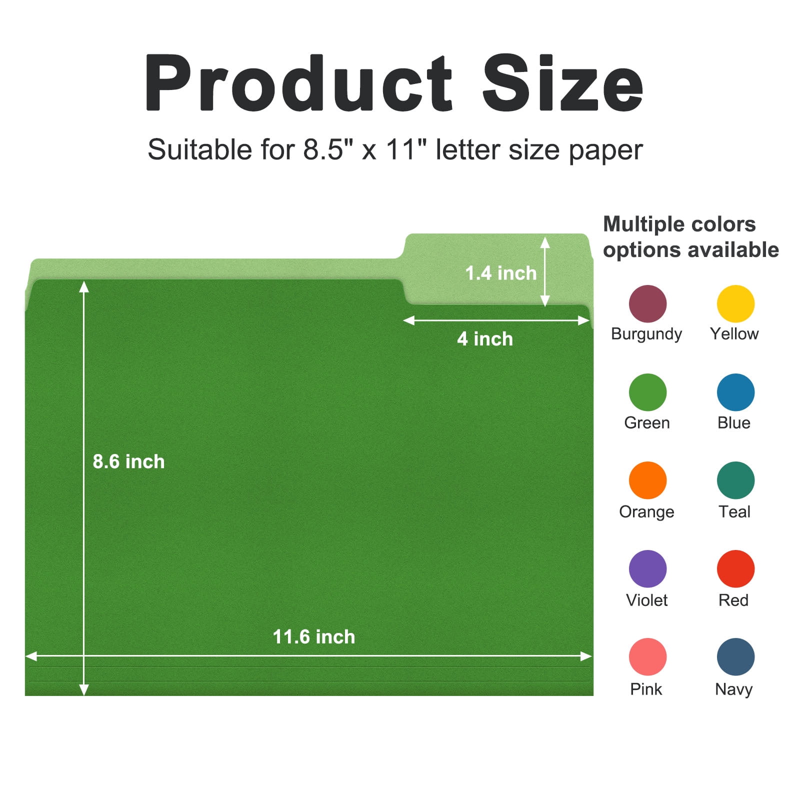 ViVin File Folder with 1/3 Cut Tabs, Fits Letter Size, 100 Pack, for School and Office(Multicolored)