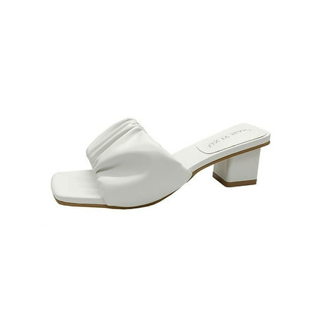 

Ymiytan Women s Comfort Heels Sandal Wedding Backless Shoes Laides Work Light Square Toe Slides
