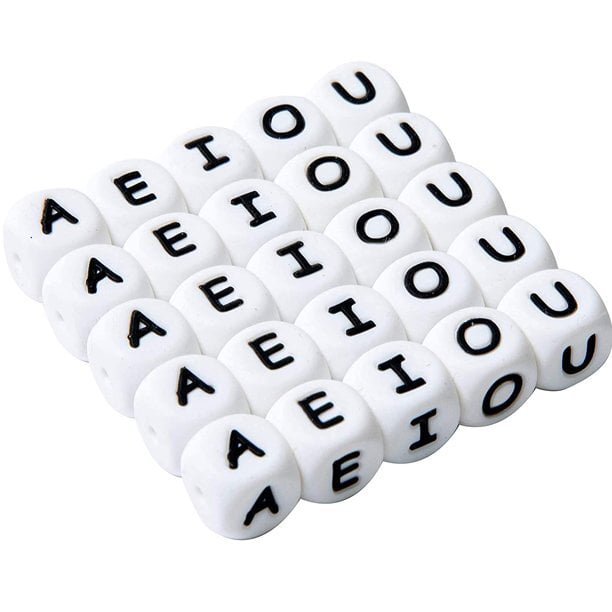  FASHEWELRY 50Pcs Vowel Silicone Letter Beads 12x12x12mm Square Alphabet  Silicone Beads Cube A/E/I/O/U Initial Alphabet Beads for DIY Bracelet  Jewelry Making