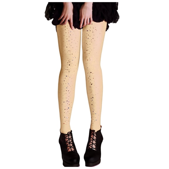 RFQWOVSR Womens High Density Stretchy Rhinestone Fishnet Pantyhose Back Seam Sexy Glitter Tights One Size