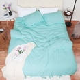 thumbnail image 2 of Unique Bargains Washed Cotton Duvet Cover Pillowcase Bedding Set Queen Cyan, 2 of 8