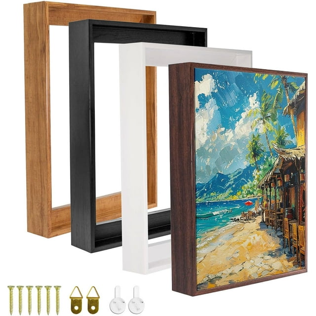 DIY Floating Frame Kit for Canvas Art - 1.25" Depth Custom Floater Frame - Removable Stretched Canvas Wall Art (White, 30"x40")
