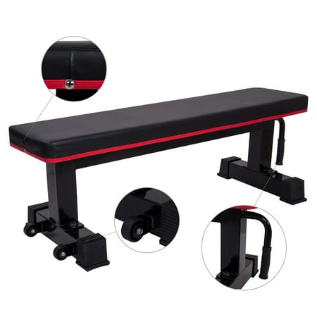 Ollieroo Flat Bench Weight 1000lb Rated Capacity for Sit Up Bench Strength Training and Abs Exercises with Handle & Wheels -