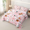 thumbnail image 3 of Homewish Cute Cartoon Halloween Ghost Twin Quilt Set,Pumpkin Bat Banner Print Twin Coverlet Set,Blush Pink,2 Pieces, 3 of 7