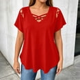 thumbnail image 2 of RUTAYY Women's T-Shirt Elegant Plus Size V-Neck Short Sleeve Tee Shirts Solid Color Strap Detail Casual Tops Trendy Trip Tees, 2 of 4