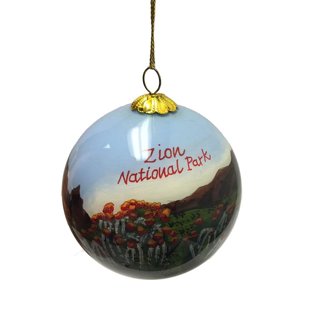 Zion National Park Utah Reverse Painted Glass Ball Christmas Tree