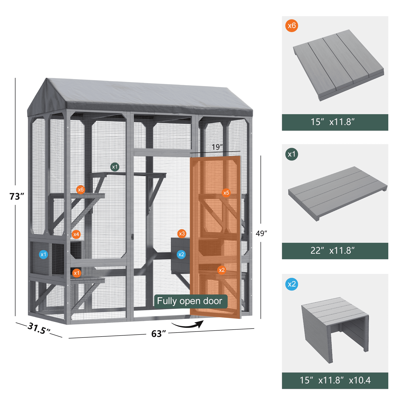 TIMHAKA 72” Catio Outdoor Cat Enclosure, Large Cat Catio for Multiple Cats, Outdoor Cats Enclosure with Waterproof Cover, Gray