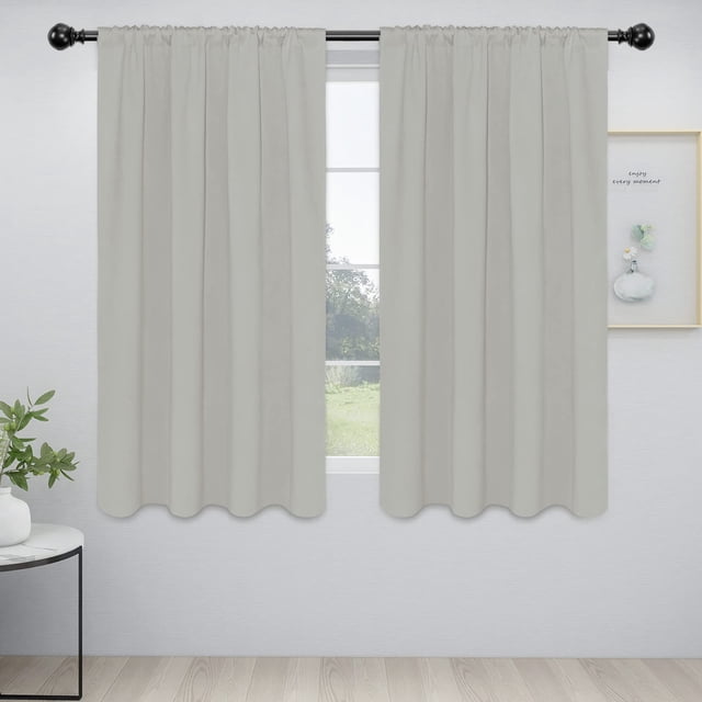 Cortinas opacas, fáciles de llevar, con bolsillo para barras, 132 x 160 cm, blanco grisáceo