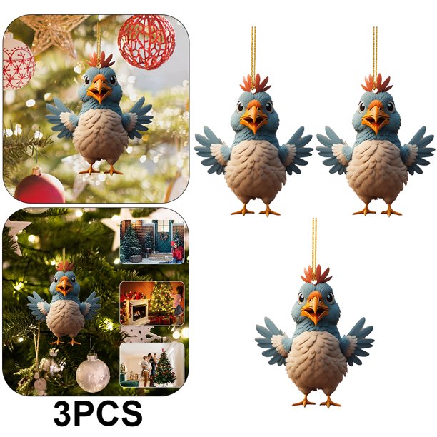 3 Piezas Navidad Adorno Pollo Lindo Coche Acrílico Creativo (C)