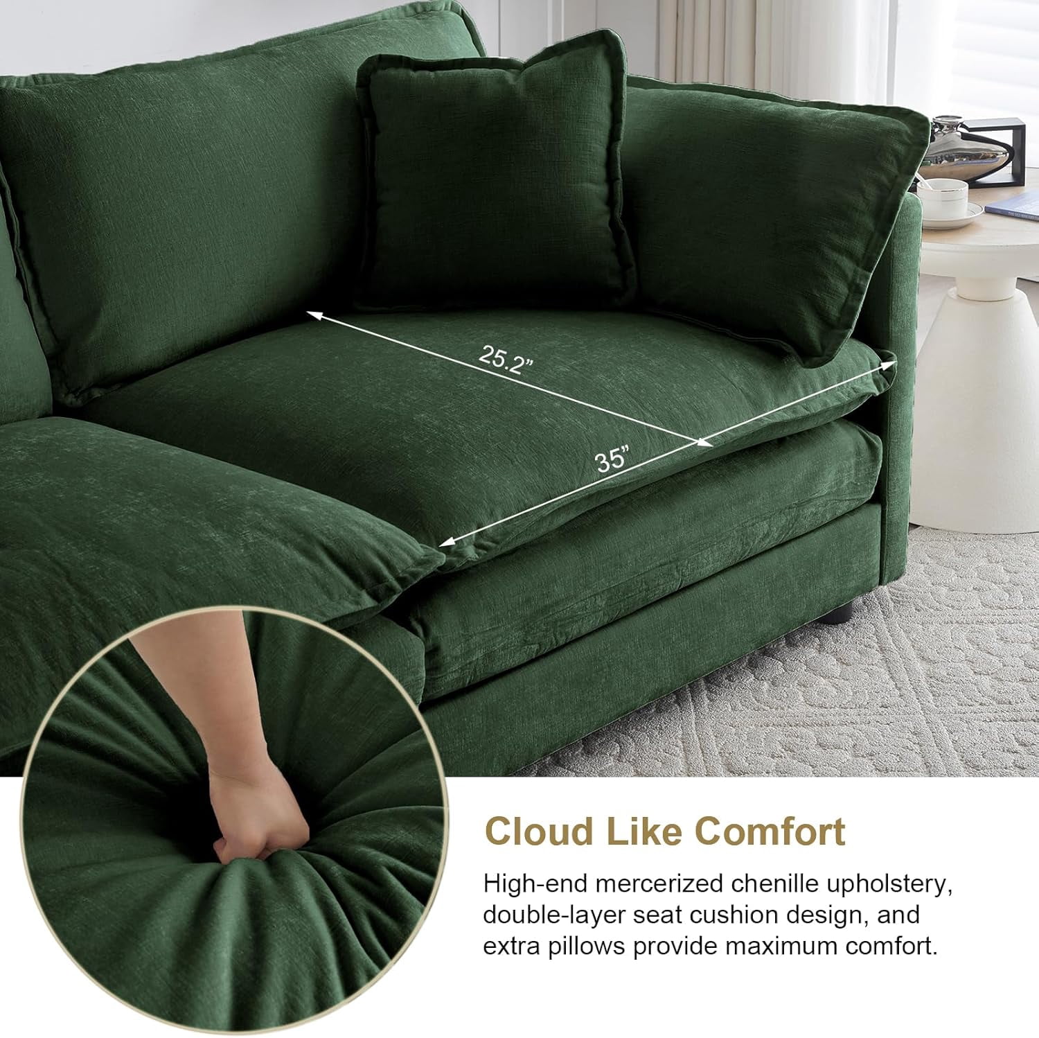 VEPXXP 75.9" Chenille Modular Loveseat, Deep Seat 2-Seater Couch with 4 Throw Pillows, Modern Cloud Sofa for Living Room Apartment Small Space, Green