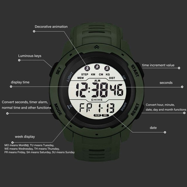 Lightweight Pressure Resistant Smart Watch, Multi Function Luminous Alarm Running Timer Sport Watch with Large Display for Men and Students
