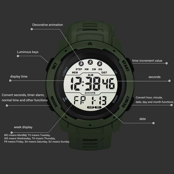 Lightweight Pressure Resistant Smart Watch, Multi Function Luminous Alarm Running Timer Sport Watch with Large Display for Men and Students