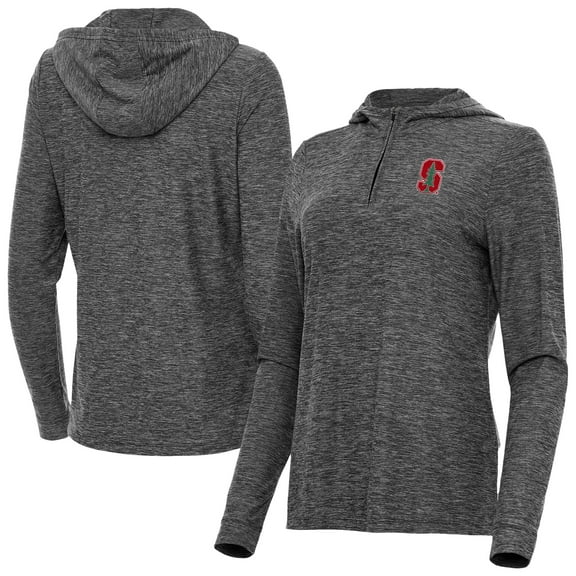 Women's Antigua  Heather Black Stanford Cardinal Daybreak Quarter-Zip Hoodie
