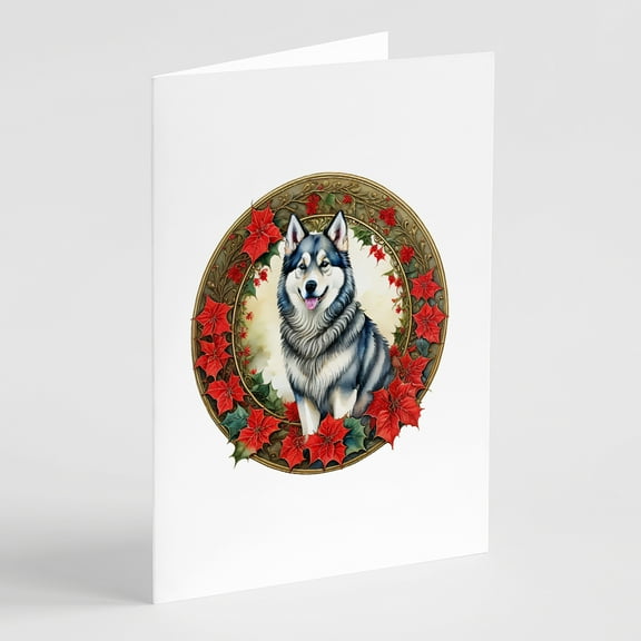 Alaskan Malamute Christmas Flowers Greeting Cards Pack of 8 7 in x 5 in