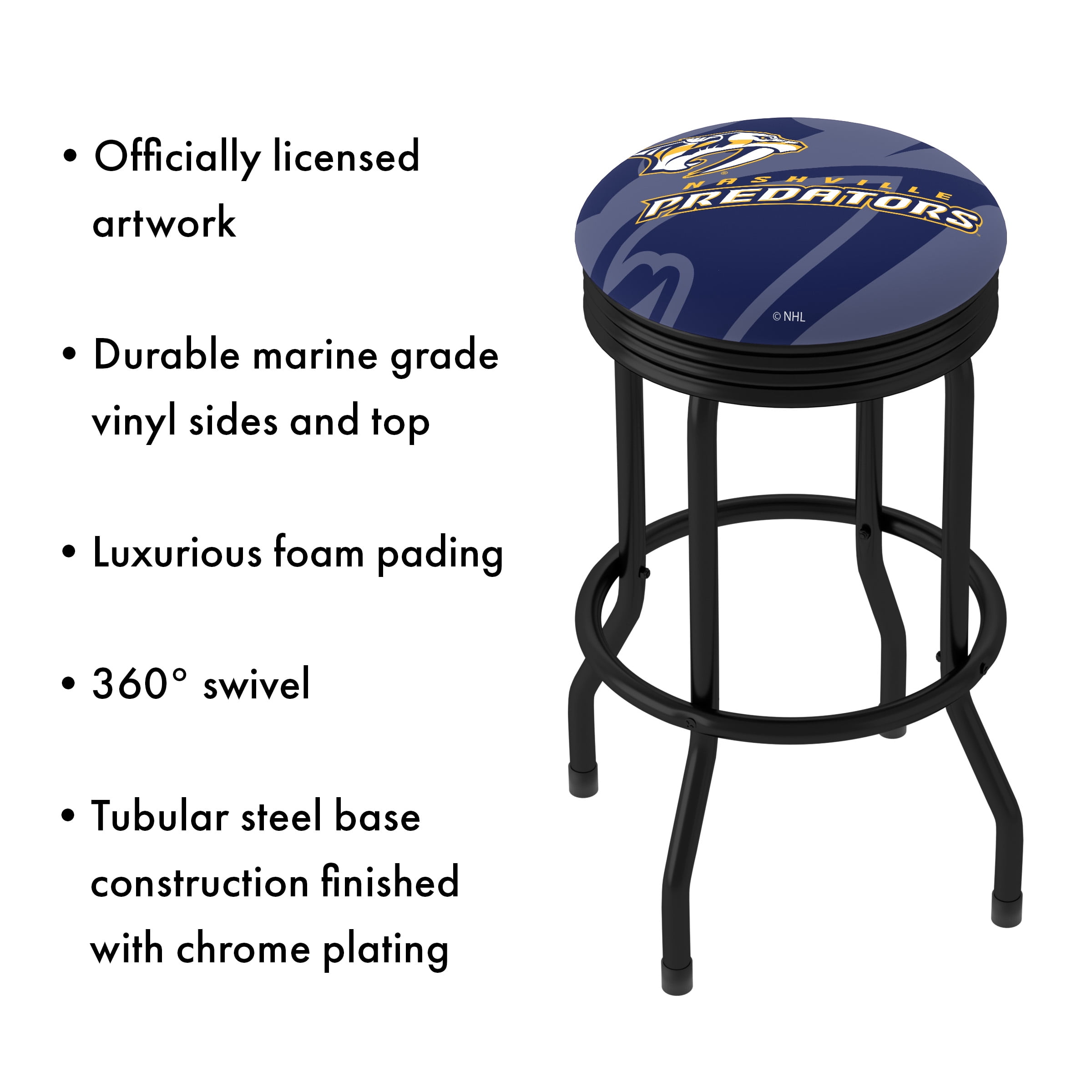 Trademark Gameroom Nashville Predators Logo Black Ribbed Barstool