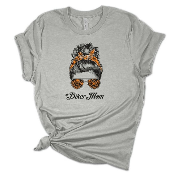 Trenz Shirt Company Womens Messy Bun Biker Mom Short Sleeve Graphic T-Shirt-Athletic Heather-xxl