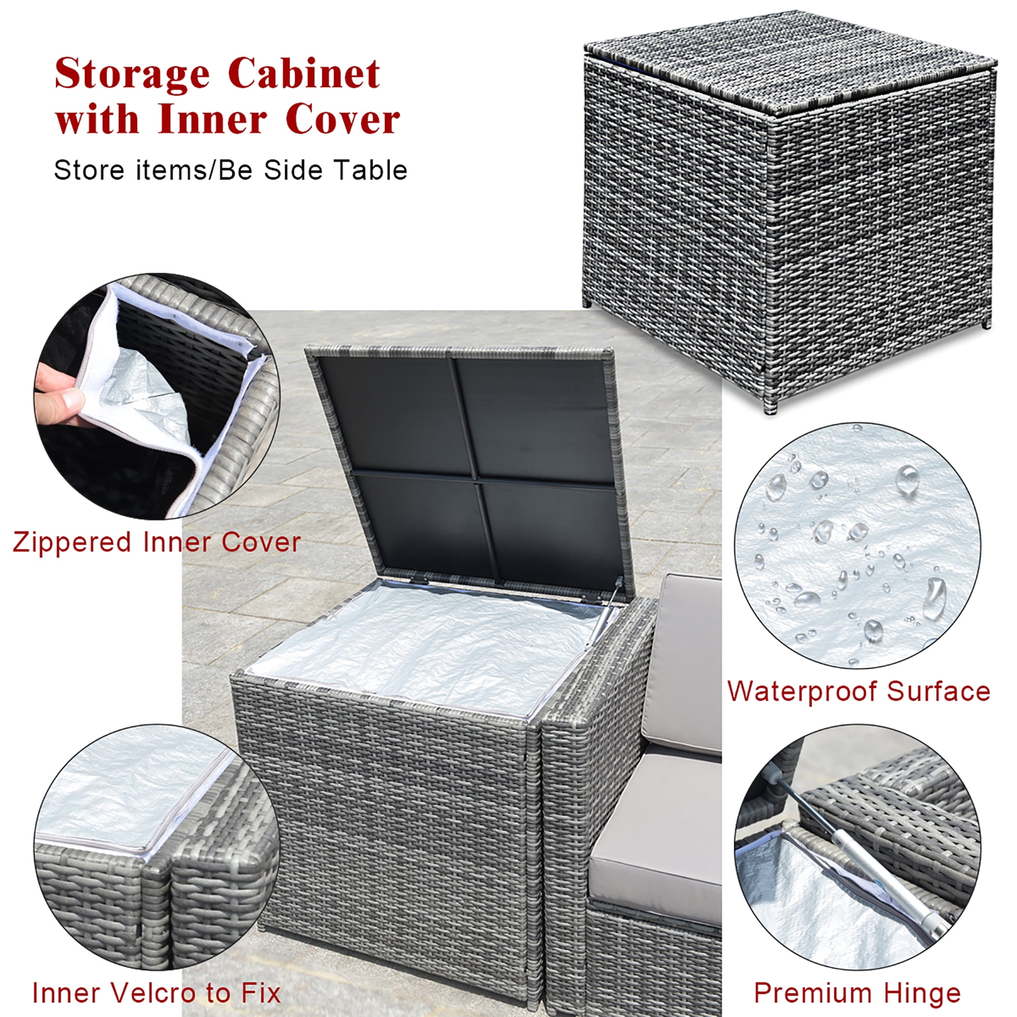 Costway 8 PCS Wicker Sofa Rattan Furniture Set Patio Furniture w/ Storage Table Red
