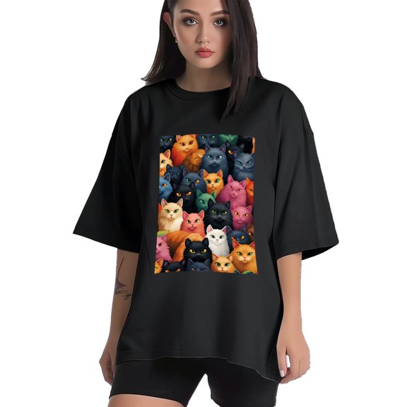 Plus Size Shirt for Women Black Tops for Women Short Sleeves Shirt for Women Cats T Shirt Crewneck Shirt for Women XS