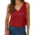 thumbnail image 3 of Women Silk Satin Tank Top V Neck Summer Sleeveless Shirt Business Casual Dressy Outfit Vacation Clothes Wine Red M, 3 of 6