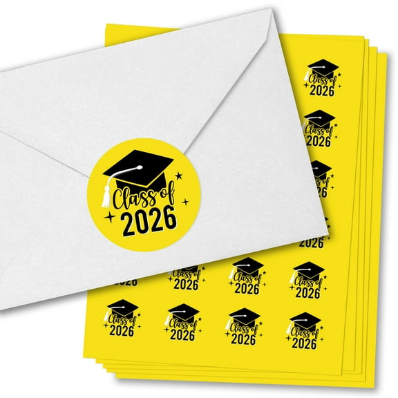 Big Dot of Happiness Class of 2026 Yellow Grad Party Envelope Seal Stickers, Round Circle Stickers to Seal Cards, Graduation Envelope Seals, 120 Count