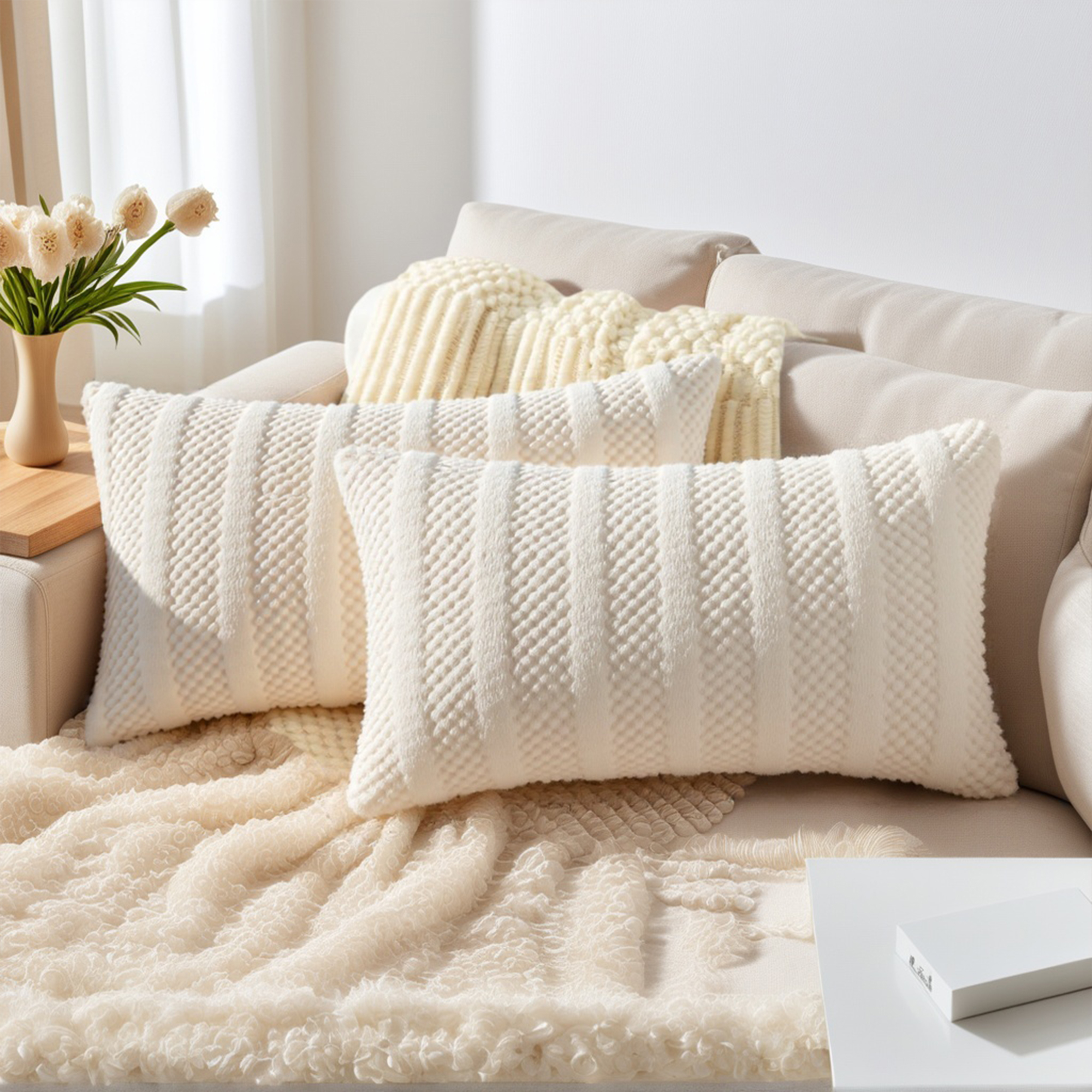 Unique Bargains Soft Plush Throw Pillow Covers Decorative White 12" x 20"