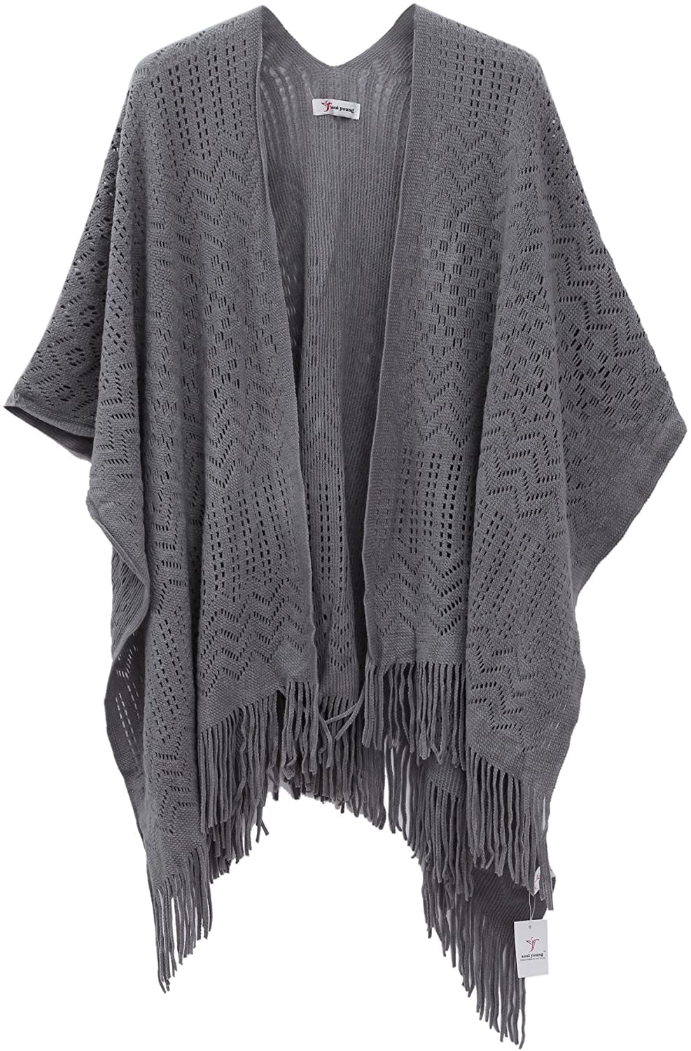bang Gøre mit bedste Over hoved og skulder Knit Shawl Wrap for Women - Fringe Knitted Poncho Cardigan Cape Grey -  Walmart.com
