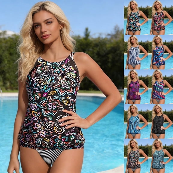 Womens High Neck Tankini Top Blouson Bathing Suit Top Beach Party Swim Top Swimsuit No Bottom Dark Purple L