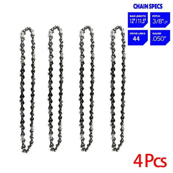 Landgoo 4Pack 11.5/12 Inch Semi chisel Chainsaw Chain 3/8" Pitch 0.050"Gauge 44 DRIVE LINKS for Electric Chainsaw