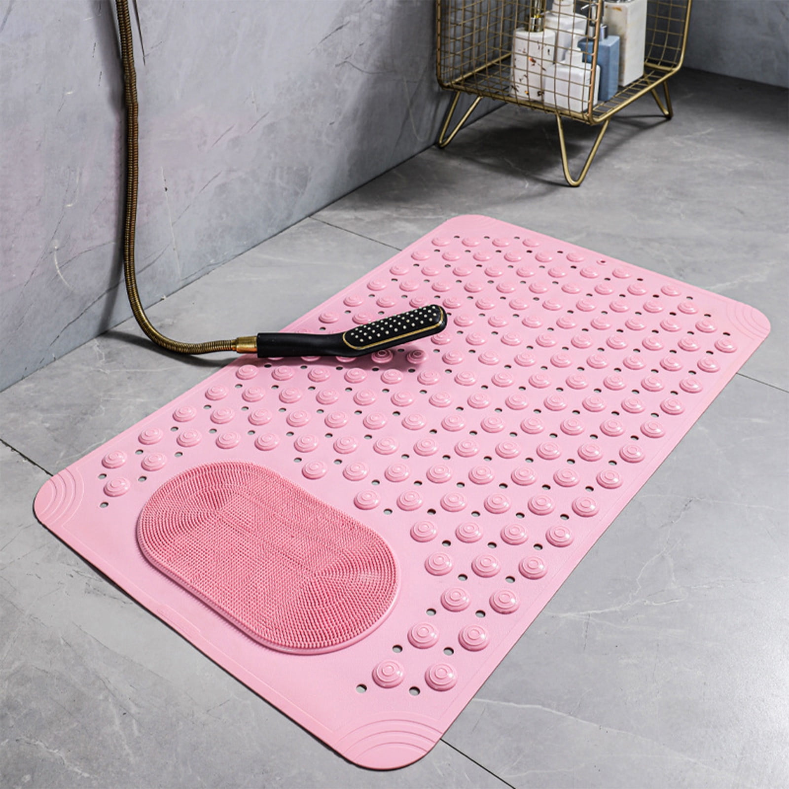 Mecorevxz Bathtub and Shower Mats, Extra Long Non-slip Bath Mat 27.16x14.17 Inch,Washable Bath Tub Mat with Suction Cups & Holes for Bathroom,Pink