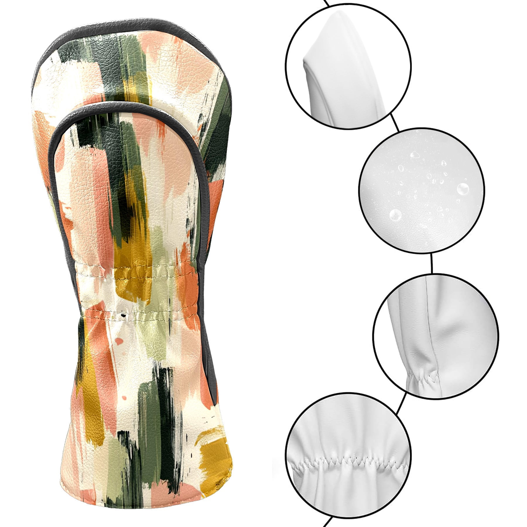Golf Club Covers, Colorful Brush Strokes Premium PU Leather Driver Hybrid Putter Head Covers with Velvet Lining, Waterproof Golf Gifts for Men Women