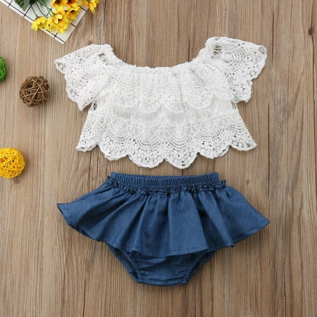 

2PCS Infant Baby Girl Lace T-shirts Top+Shorts Pants Skirt Kid Clothes Set