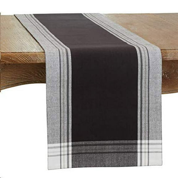 Fennco Styles Contemporary Stripe Border Design Cotton Tablecloth 70" W x 120" L - Black Table Cover for Dining Table Décor, Banquets, Holiday, Family Gathering, Special Occasions